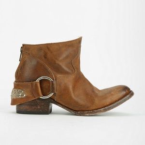 Freebird Cali Brown/Tan Leather Bootie Distressed Ankle Boot Zip Harness 8 M